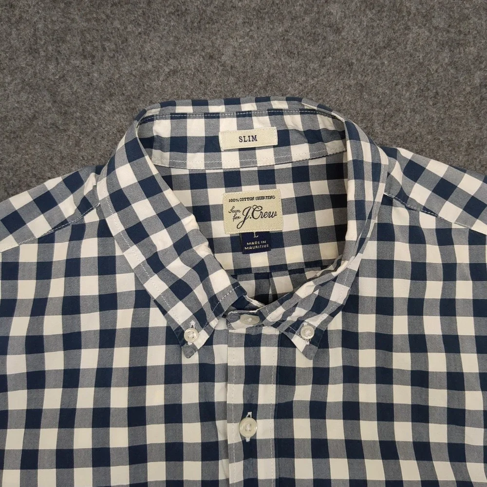 J Crew Slim Fit Gingham Check Button Down Shirt Mens Large Blue White Cotton‎
